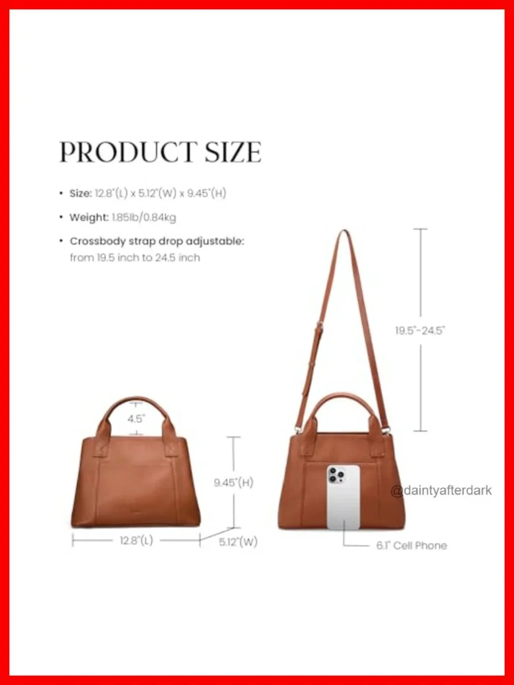 Genuine Leather Satchel Tote Crossbody Purse with Zipper